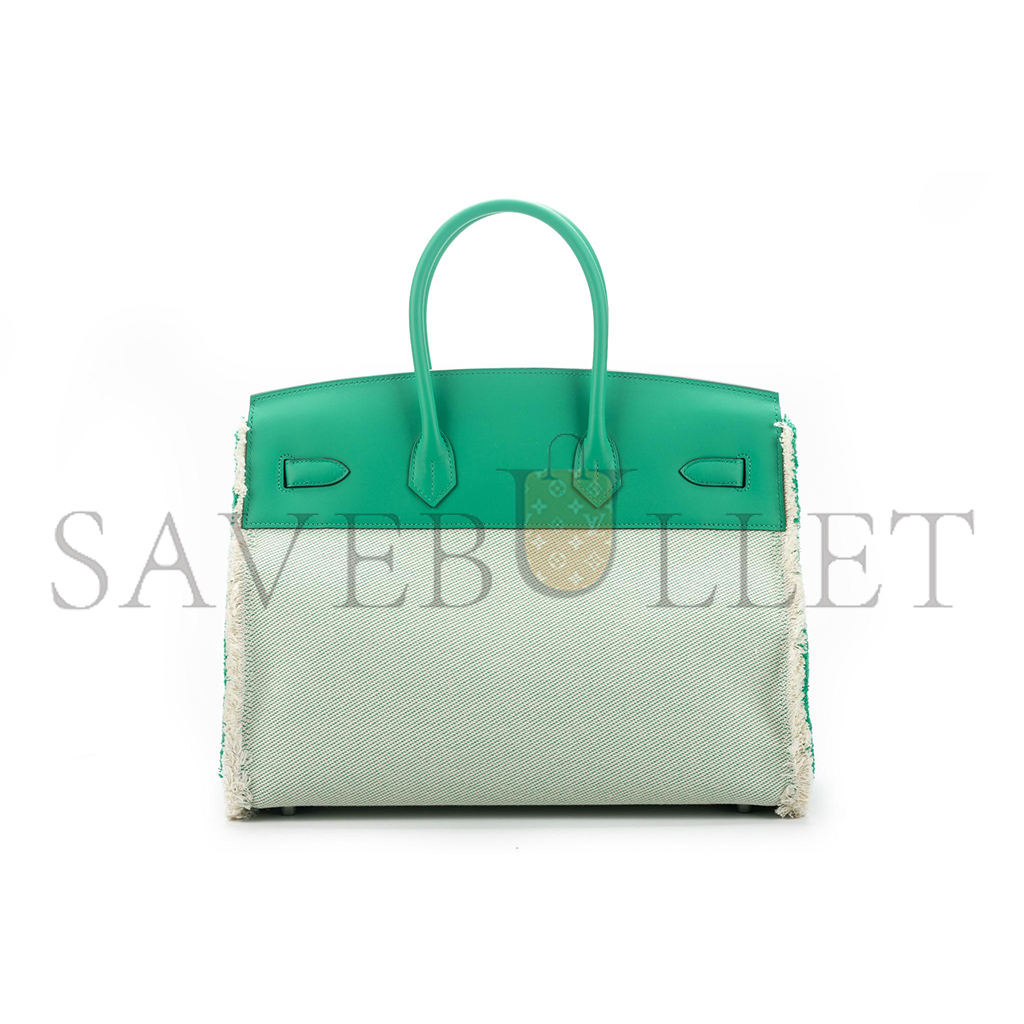 HERMÈS MASTER BIRKIN 35 SWIFT AND CANVAS MINT GREEN TASSEL SILVER BUCKLE HER082501IT (35*25*17.5cm)